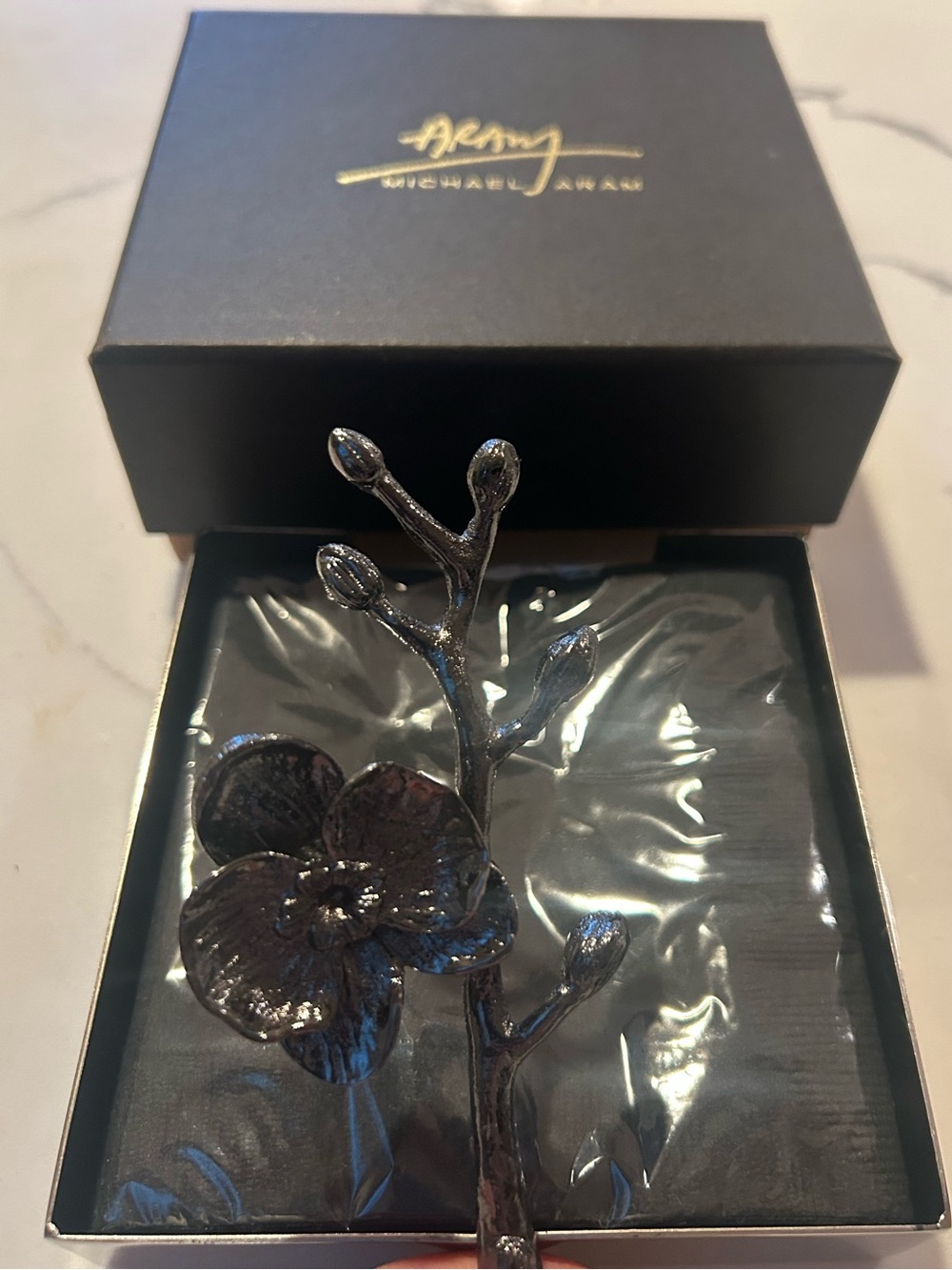 Michael Aram, black orchid cocktail napkin holder NEW w box